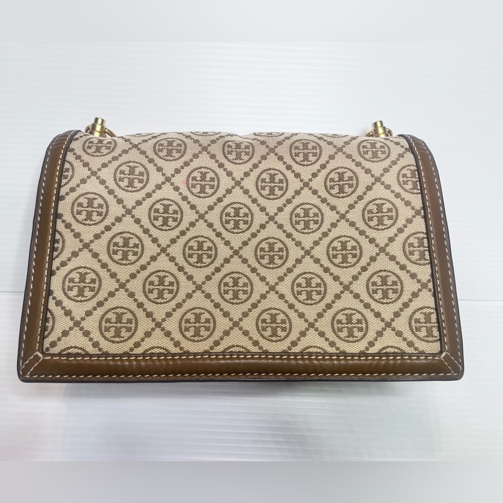Tory Burch T Monogram Jacquard Mini Shoulder Bag Hazelnut Tan Brown No Strap - Picture 10 of 16